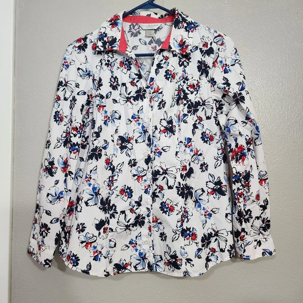 Christopher &‎ Banks Floral Print Button Down Long Sleeve Size Petite Medium